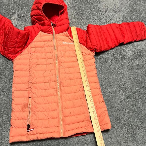 Columbia Coat Kid Youth Girls Medium 10-12 Omni Heat Puffer Hooded Orange Jacket - Picture 10 of 10